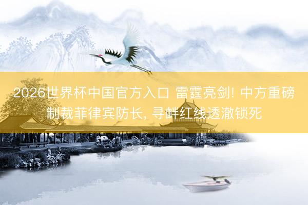 2026世界杯中国官方入口 雷霆亮剑! 中方重磅制裁菲律宾防长， 寻衅红线透澈锁死