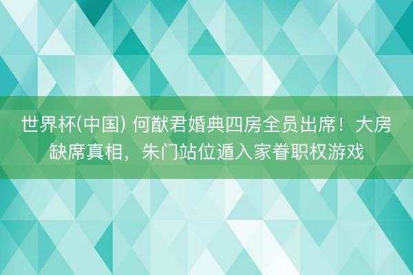 世界杯(中国) 何猷君婚典四房全员出席！大房缺席真相，朱门站位遁入家眷职权游戏