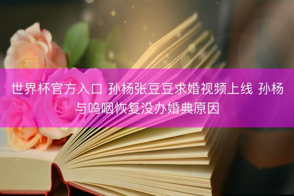 世界杯官方入口 孙杨张豆豆求婚视频上线 孙杨与呜咽恢复没办婚典原因