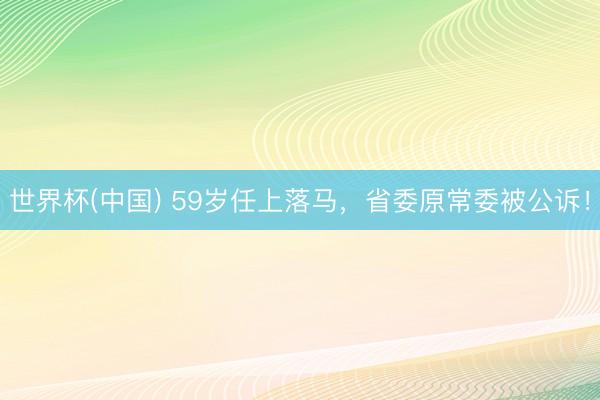 世界杯(中国) 59岁任上落马，省委原常委被公诉！
