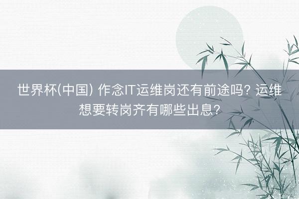 世界杯(中国) 作念IT运维岗还有前途吗? 运维想要转岗齐有哪些出息?